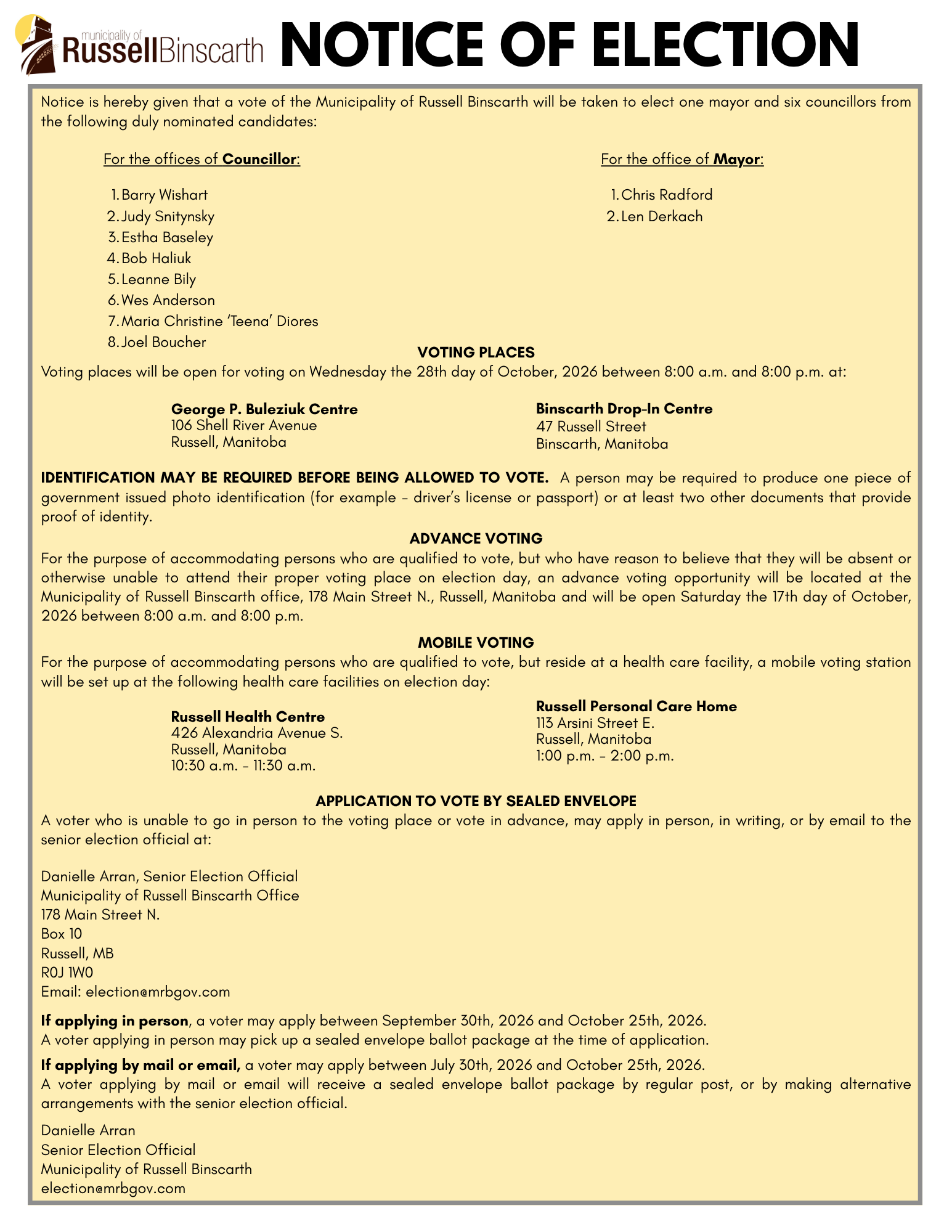 Notice of Election 2026