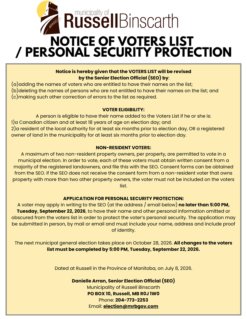 General Election- Voter's List/Personal Security