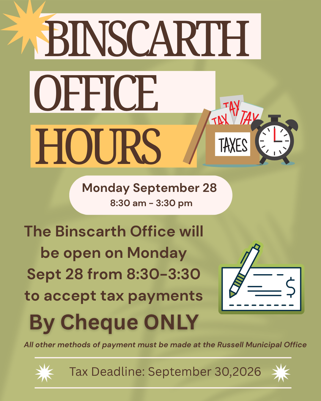 Binscarth Office Open for Tax Payments