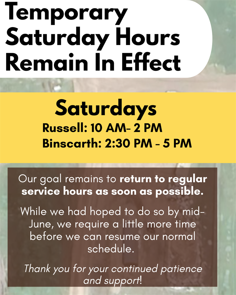 Temporary Saturday Waste Disposal Grounds Hours In Effect Until Further Notice